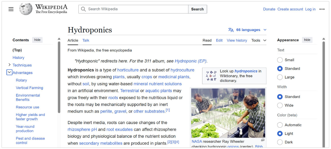 Wikipedia hydroponics